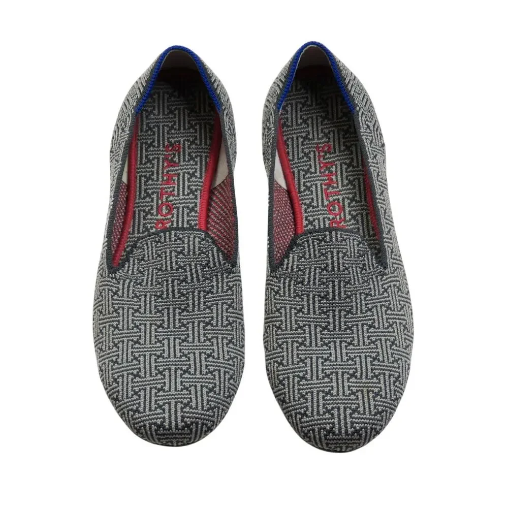 Rothys Gray and White Charcoal Grid Pattern Knit Rounded Toe Flats Shoe Size 9